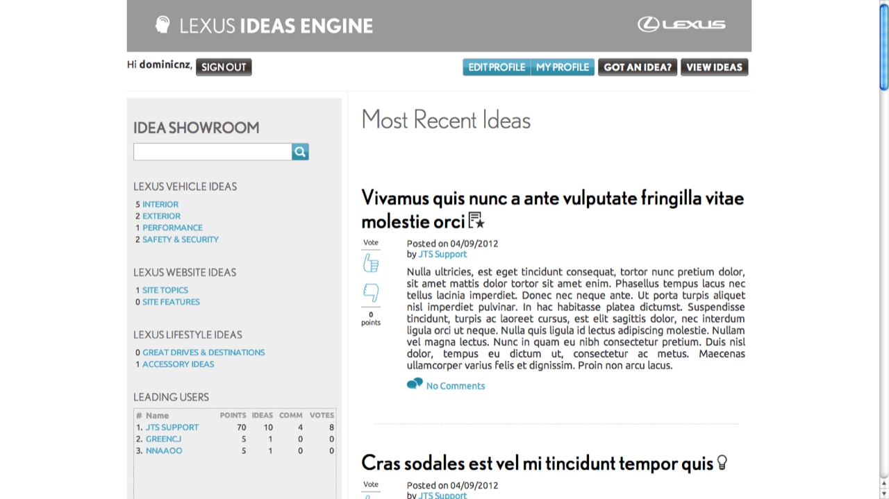 Lexus Ideas Engine: the idea showroom